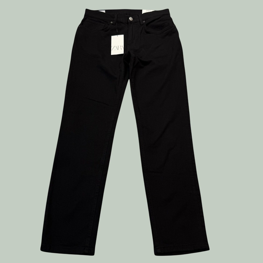 Zara Slim Fit Pants Mens 31 Tapered Mid Waist Black Denim Style NWT 31x31